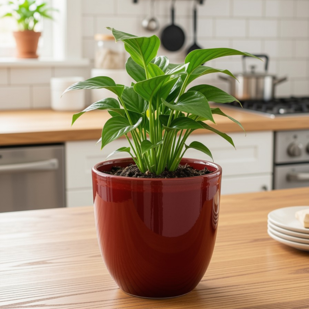 Seramik Saksı Bordo 16 cm – 18 cm Yükseklik