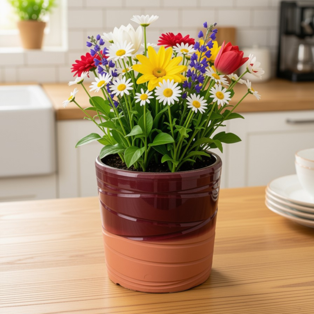 Seramik Saksı Kremit Bordo 16 cm – 20 cm Yükseklik